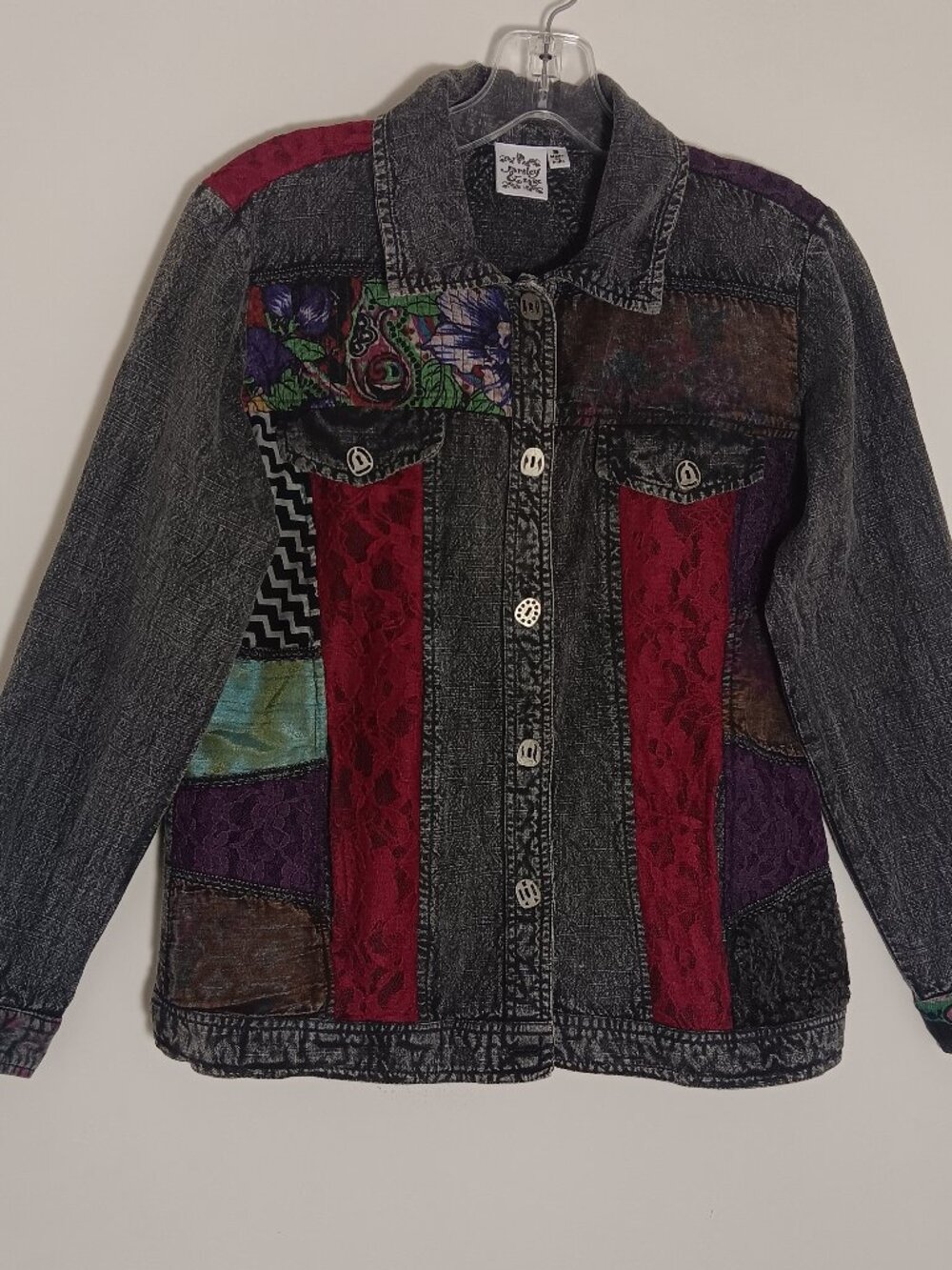 Parsley & sage womens S patch work lace jacket gray boho artisan to wear